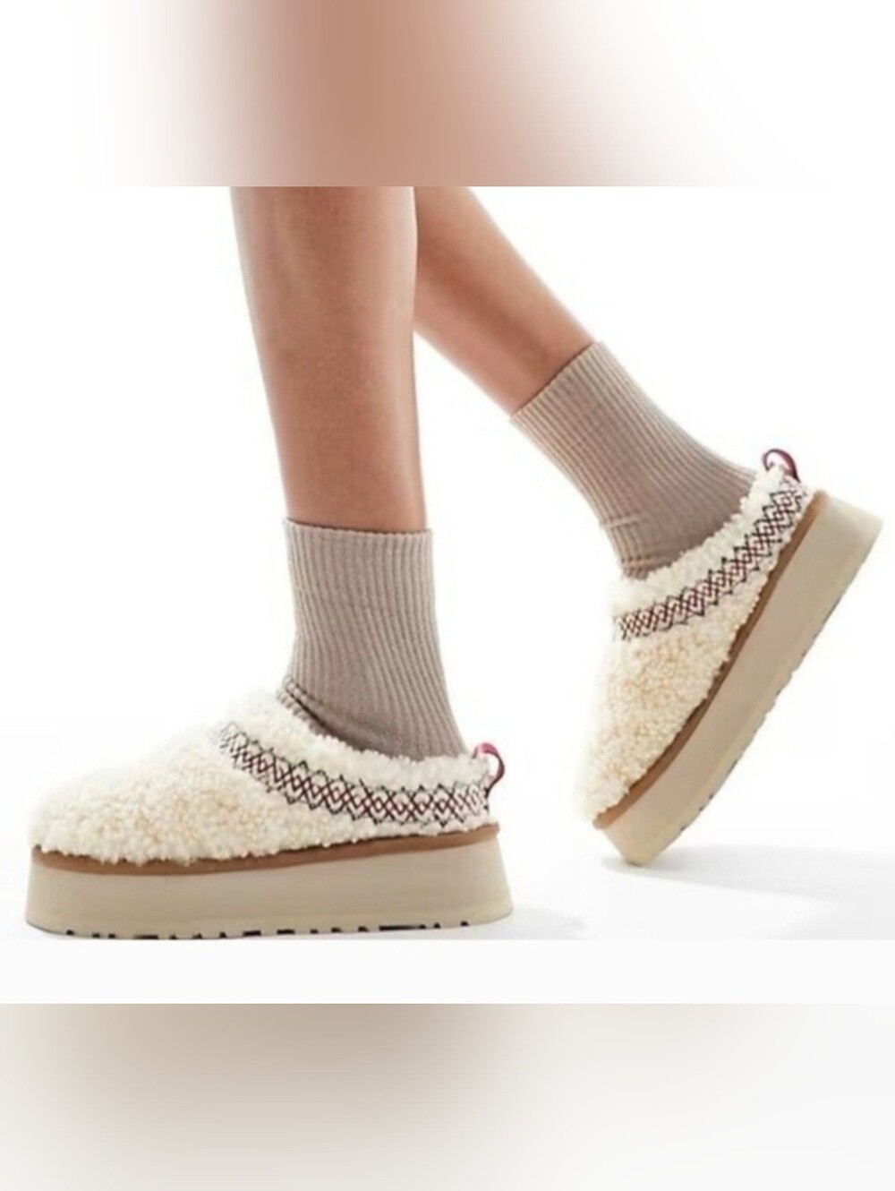 UGG Tazz Cream Sherpa Platform Slippers